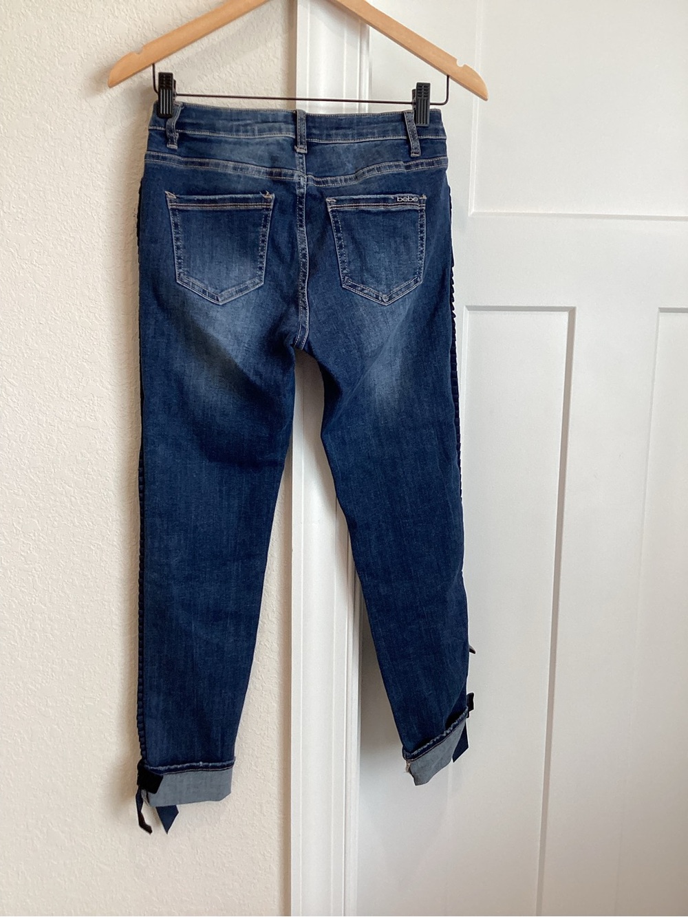 Bebe Textured Velvet Side Stripe Jeans Dolce Vita Skinny New 26 Dark Blue - Picture 8 of 14